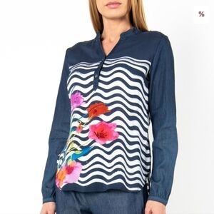 DESIGUAL Collared Floral print Blouse Liuba Cotton Blend Size XS
